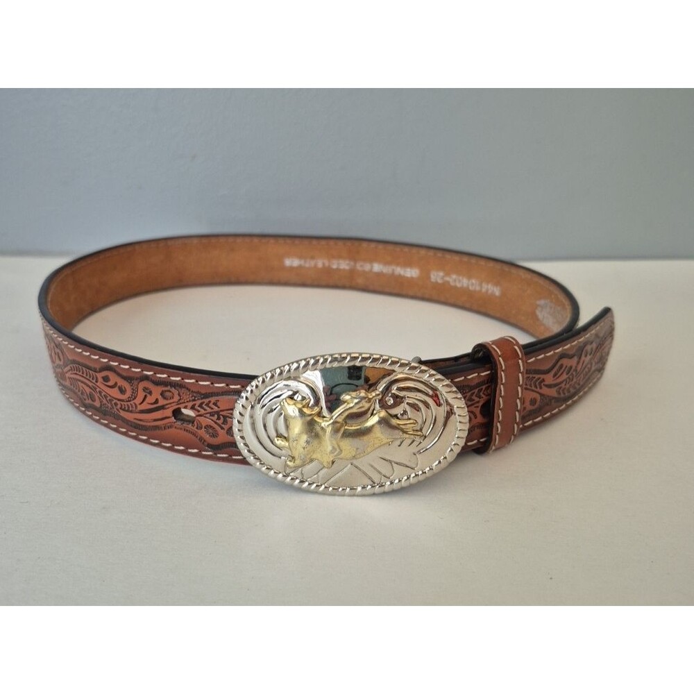 Nocona Brown Tooled Floral Genuine Bonded Leather Bull Rider Belt Boys 31 IN